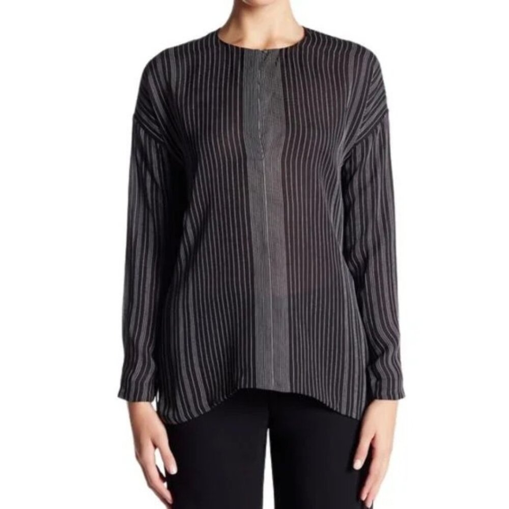 VINCE 100% silk slouchy striped black blouse